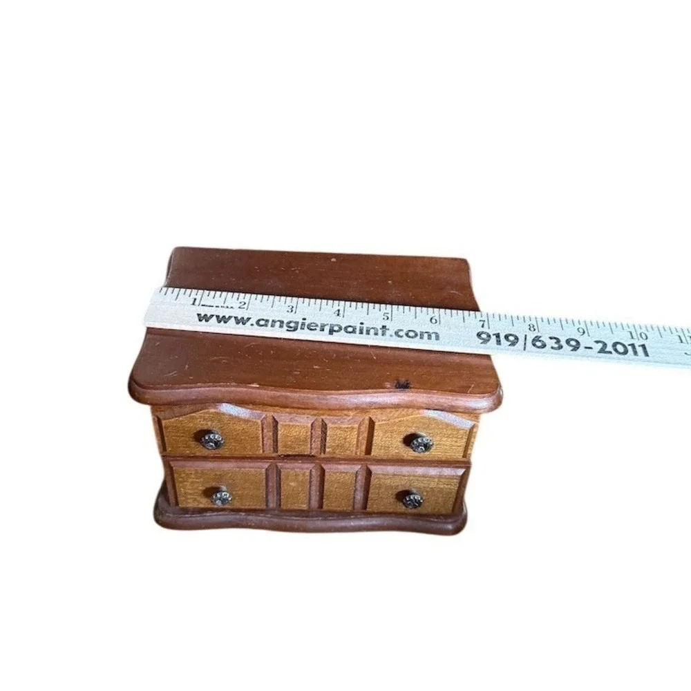 Wood Jewelry Box Mini Chest Brown Mirror Lid 2‎ Drawers Ring Organizer